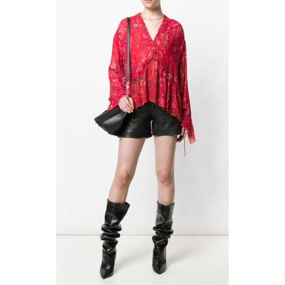 IRO Jeans  Bavone Blouse Handkerchief Paisley Bandana Ruffle V-Neck Top Size 34 - Picture 1 of 10